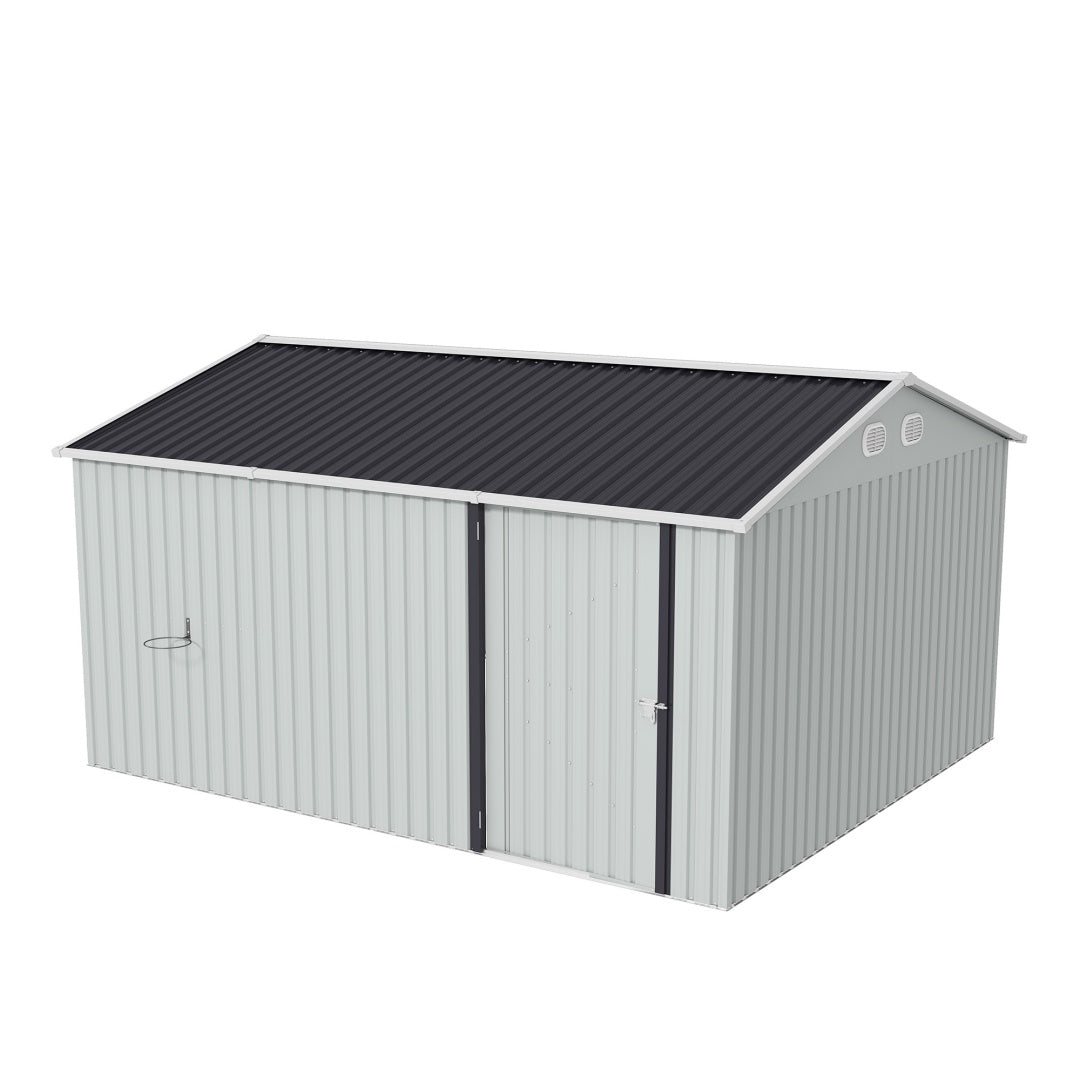 10x12 FT Outdoor Metal Storage Shed, Large Storage Sheds With Sturdy Frame Structure, Metal Garden Tool Shed With Lockable Door For Garden,Gift A Foldable Flower Pot Stand, Backyard, WHIT
