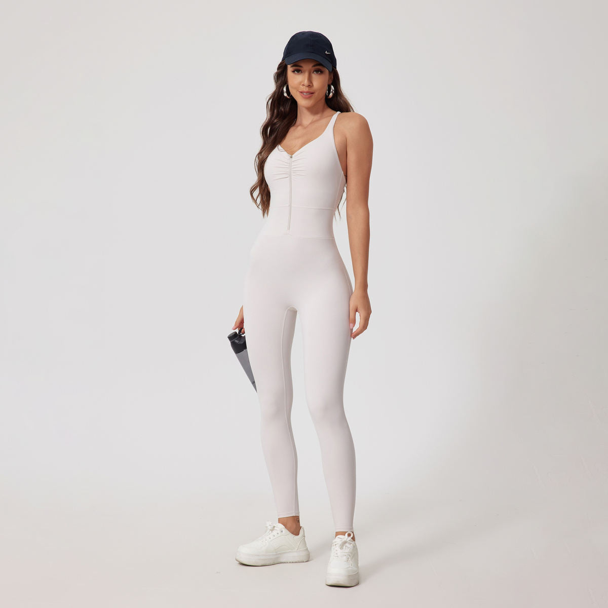 Zipper Brushed Nude Feel Tight Yoga Jumpsuit