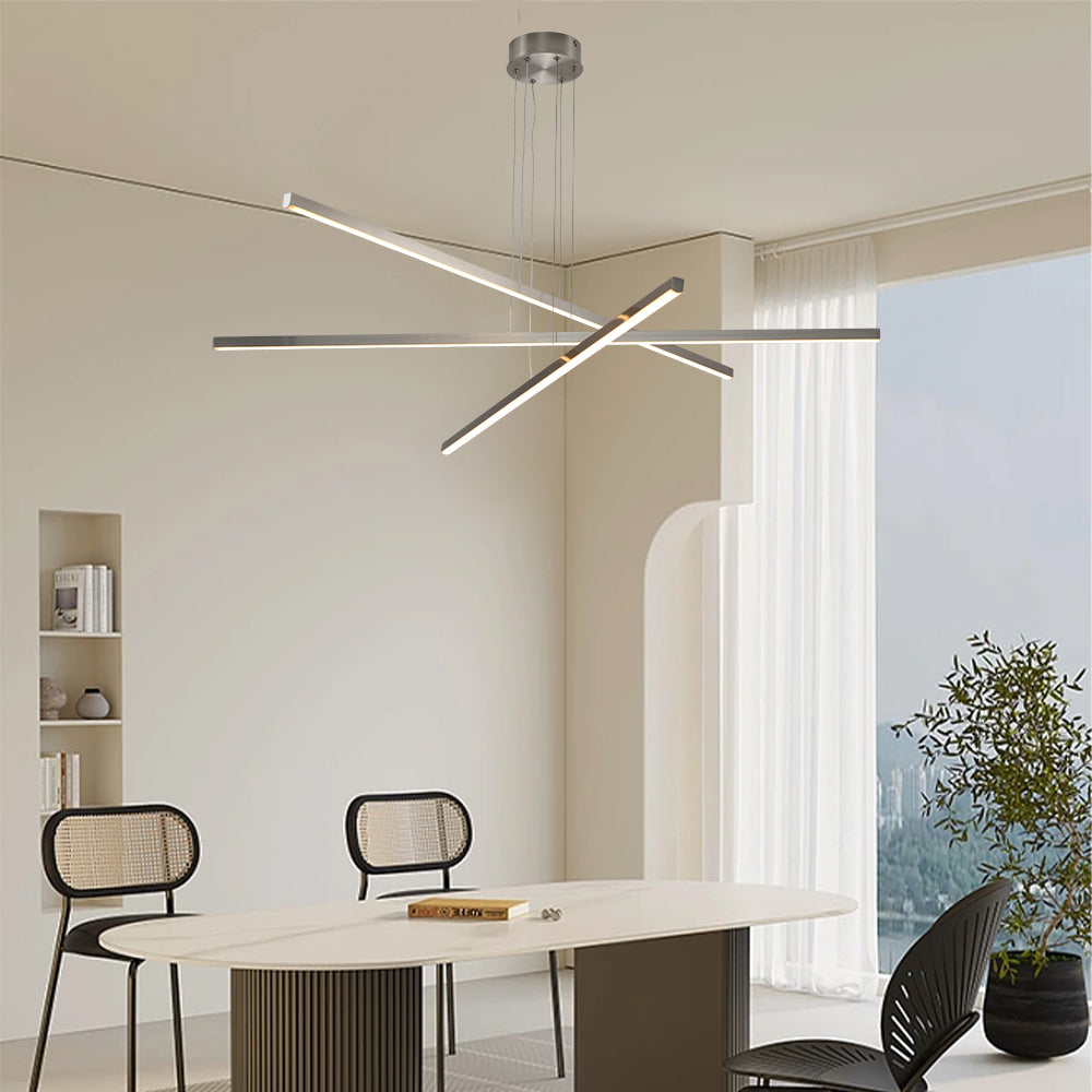 48 Modern LED Chandelier - Geometric 3-Arm Design, Adjustable Hanging, Sleek Metal Finish For Dining Room, Living Room & Office