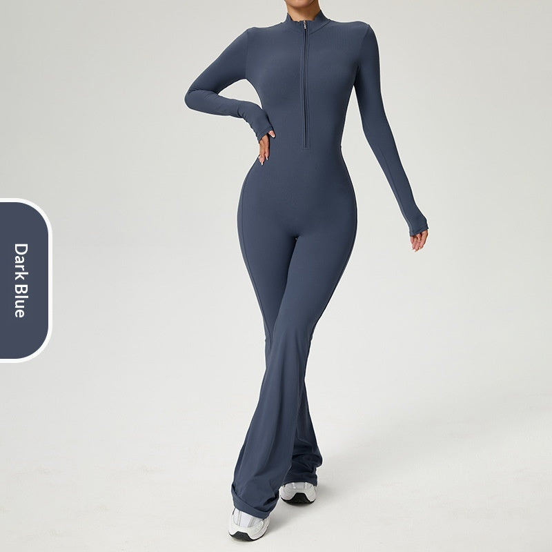 Zip-up Long-sleeve Yoga Bodysuit Fitness And Workout One-piece