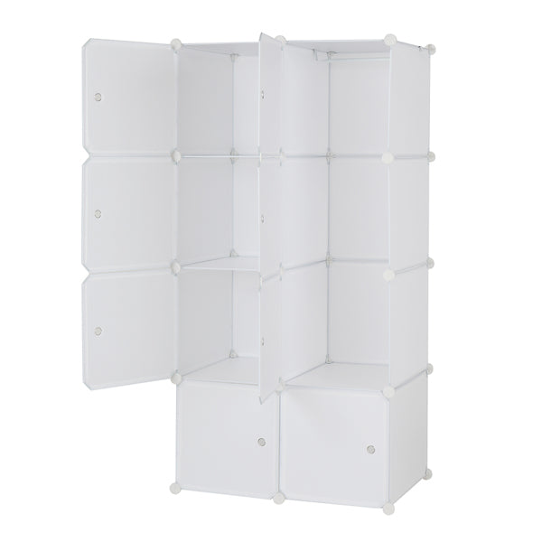Deepened 4-layer 8-compartment Cube-shaped Wardrobe With 1 Hanging Rod, Plastic And Steel Wire, 72x47x142cm, Natural White Door, Natural White Cabinet Body, N001, Freely Assembled, DIY Style.