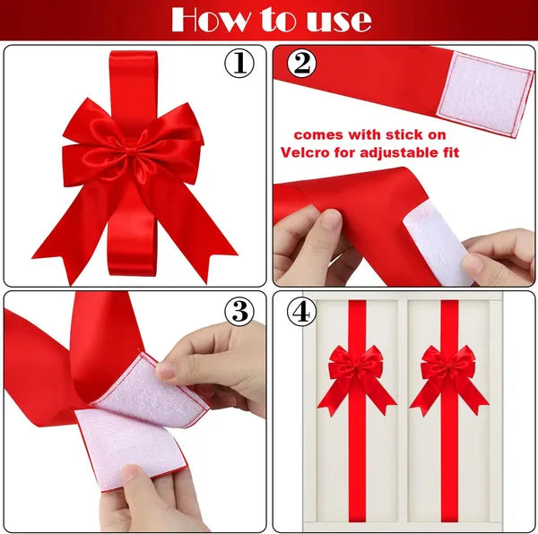 8 Pcs Christmas Cabinet Ribbons Bows For Kitchen 78.8 Inch Red Large Christmas Door Ribbon Cabinet Bows For Gifts Xmas Tree Home Wall Furniture Party Decorations
