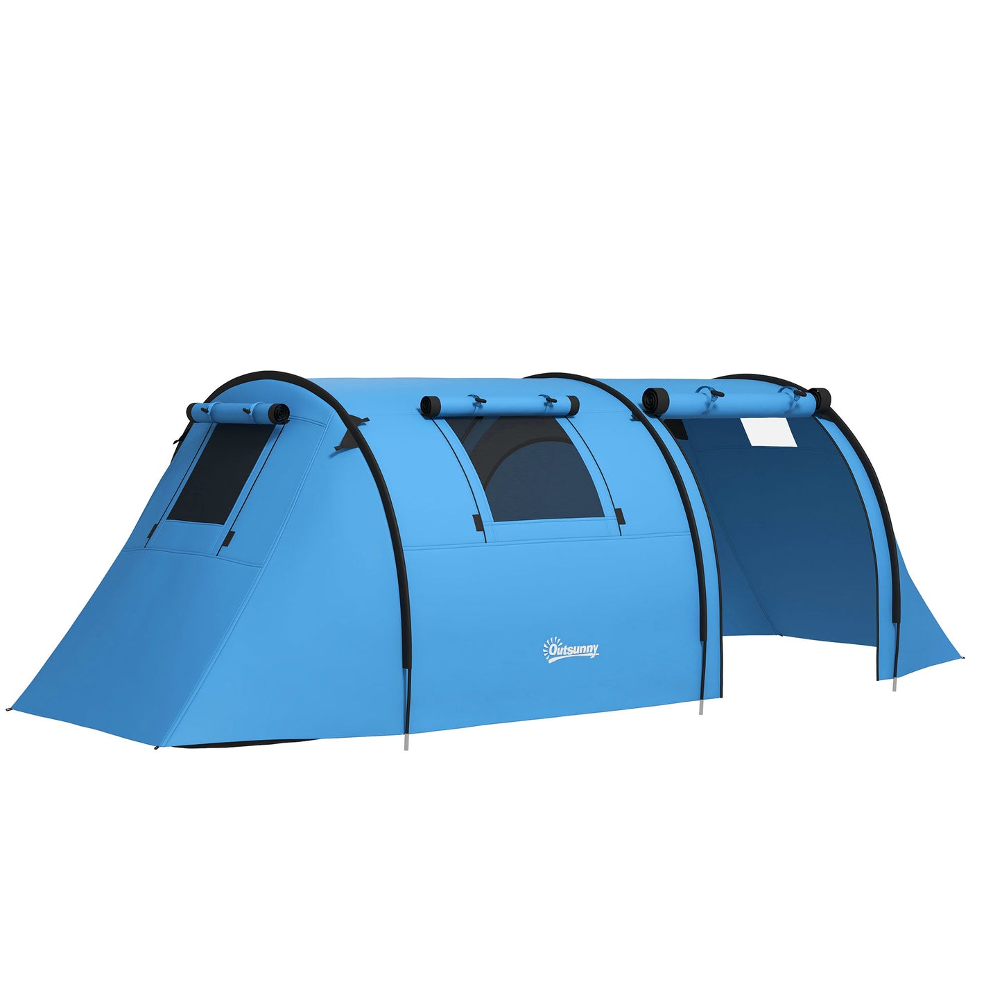 Four Man Duo Room Tunnel Tent, With Accessories - Sky Blue
