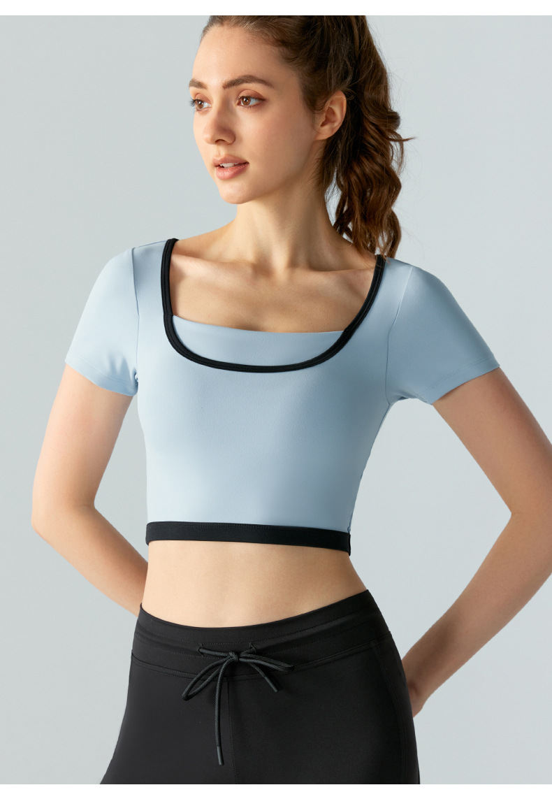 Women's Contrast Color Yoga Clothes Short Sleeve Chest Pad Fitness