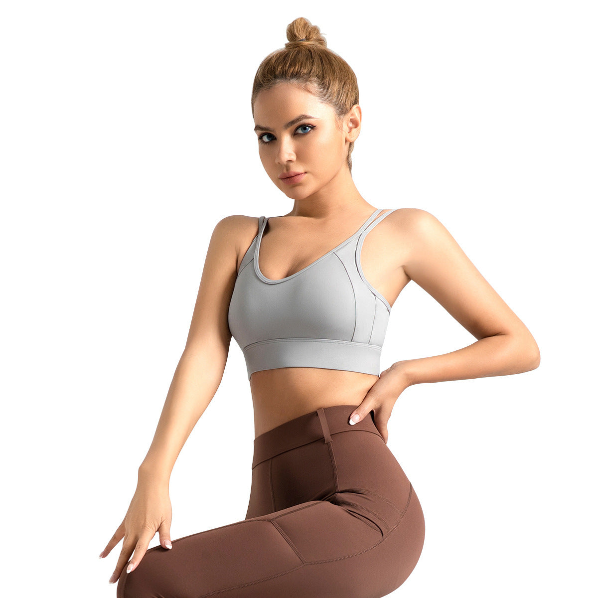 Women's Cross Beauty Back Exercise Double-shoulder Strap Rear Breasted Gathering Bra