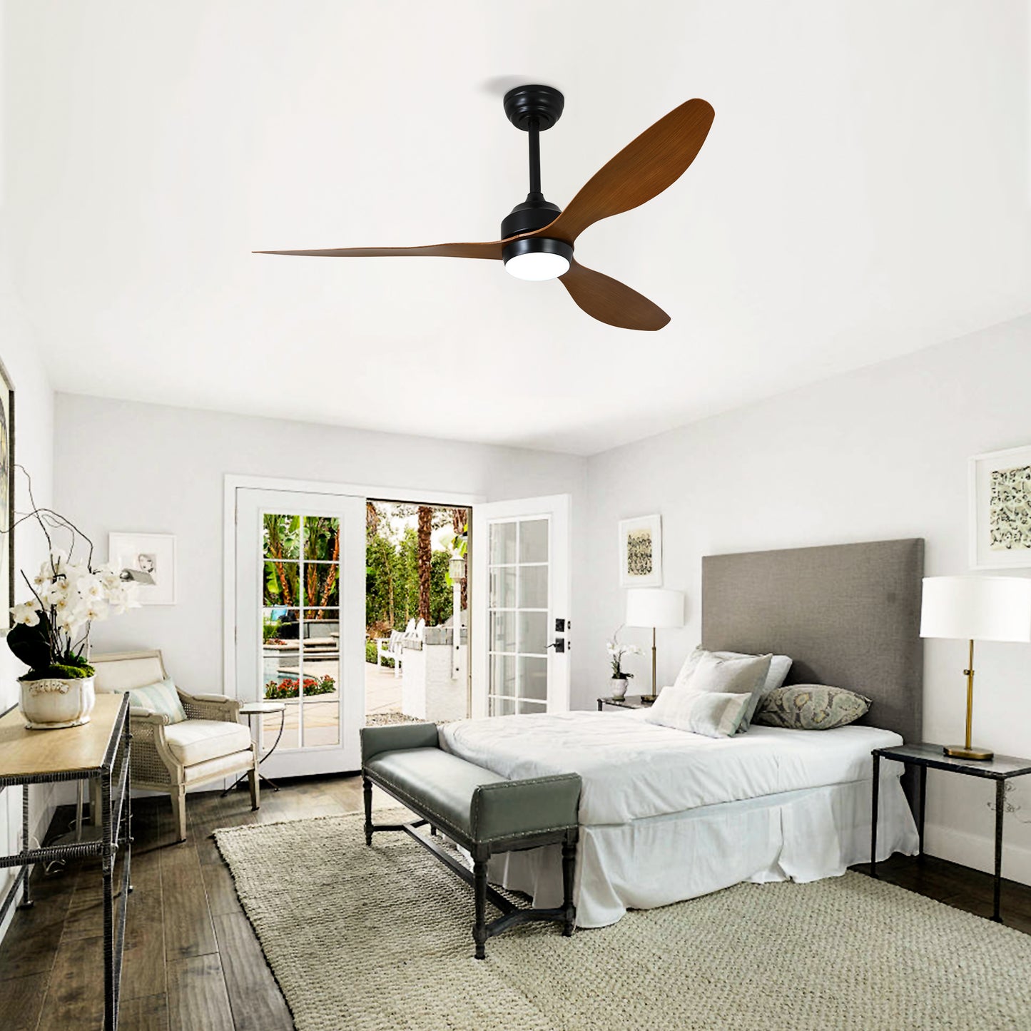 52  Ceiling Fan With Lights Quiet DC Motor 3 ABS Blade Ceiling Fans 6 Speed Levels,Reversible Ceiling Fan, For Patio Living Room, Bedroom, Office,Indoor.  Matte Black   Wood Gain
