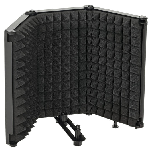 Studio Microphone Isolation Shield, Foldable Adjustable Recording Studio Equipment, 3-Panel High Density Absorbent Foam Shield With Threaded Mount, Black