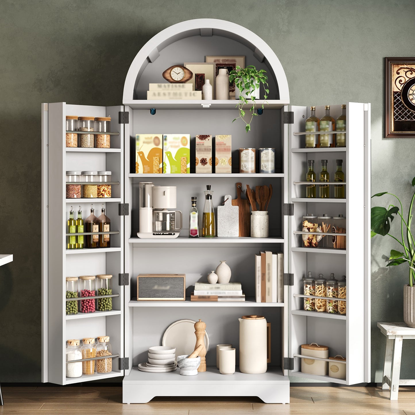 165x70x40cm High, Domed Cabinet, Kitchen Cabinet, Display Cabinet, Wine Cabinet, With Shelf Above The Door And Open Top Suitable For Kitchen, Dining Room, Living Room And Bedroom White