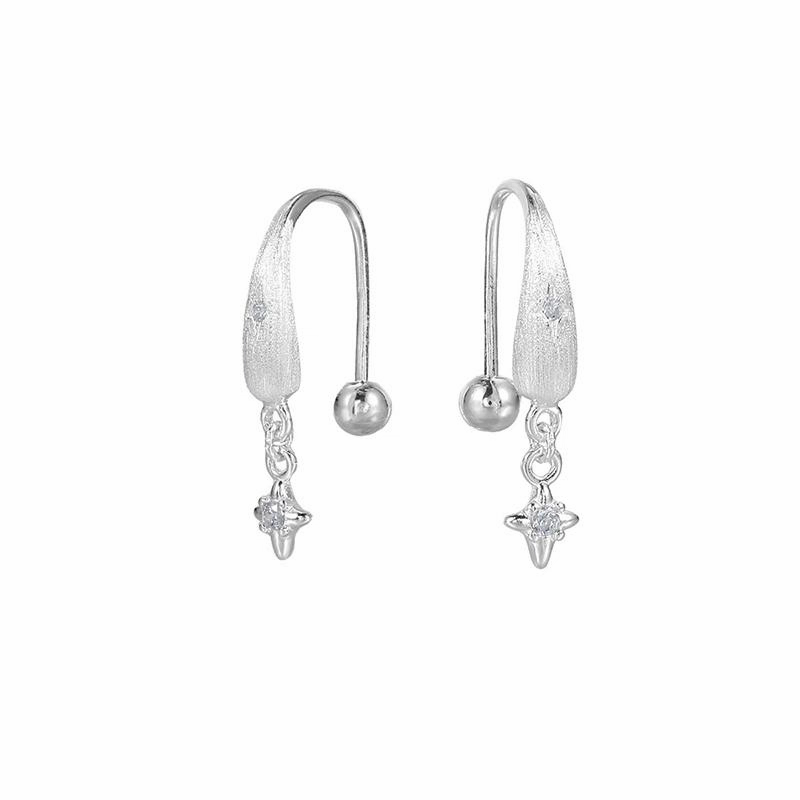 1 Pair 999 Sterling Silver Brushed Teardrop Star Zircon Drop Earrings, Minimalist & Elegant, Perfect For Daily, Dating & Gifting, Ideal Valentine's Gift