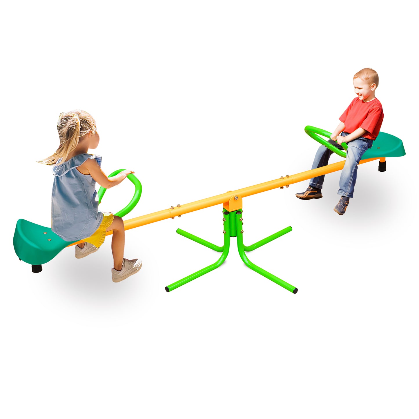 180.34cm Seesaw, Children's Double Seesaw, Outdoor Garden School Play Equipment, Anti-slip, Yellow And Green Two-tone Colour Scheme