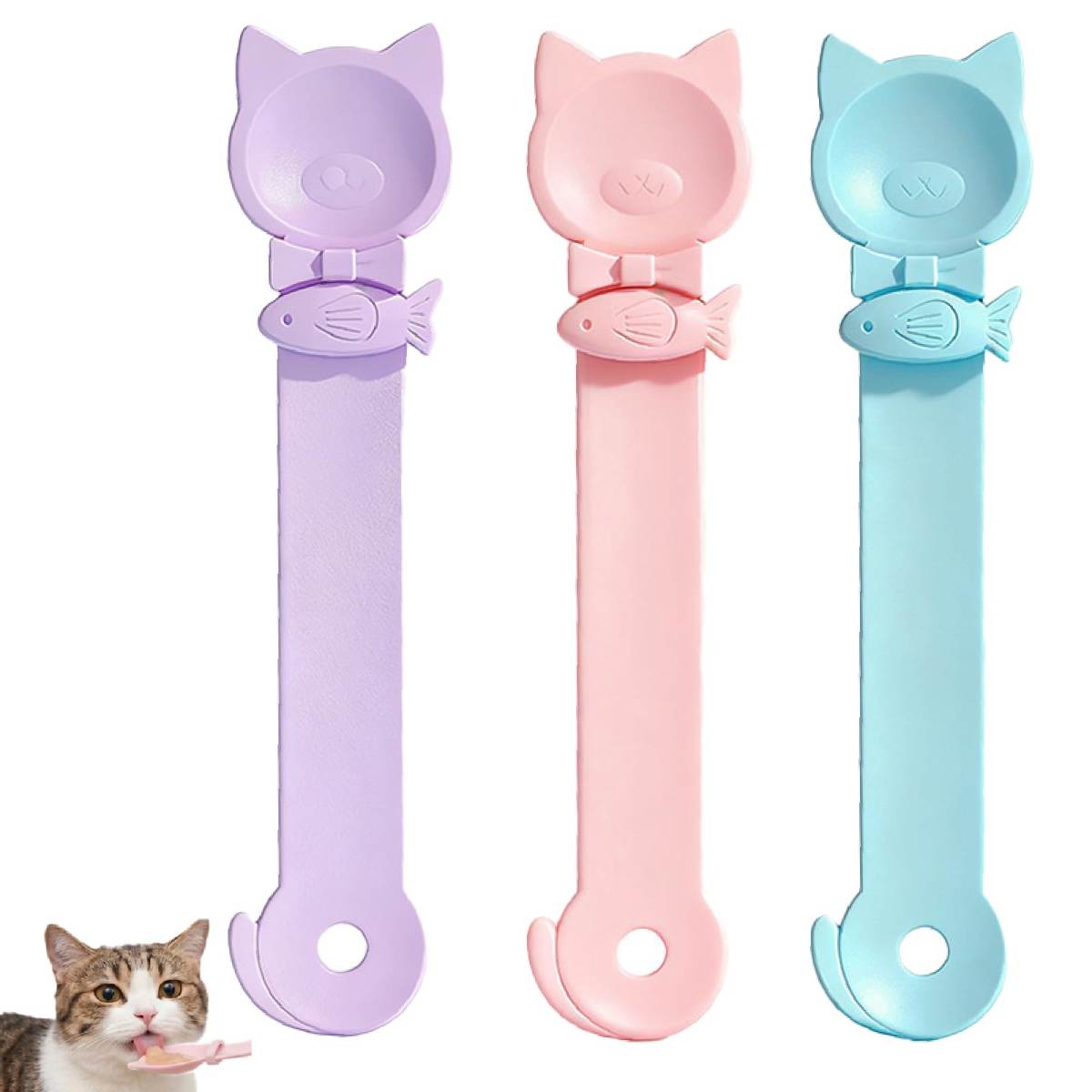 3PCS Cat Treat Spoon, Lickable Cat Treat Dispenser Squeeze, Multi-Function Feeding Spoon For Churu Paste Licky Treats & Wet Food