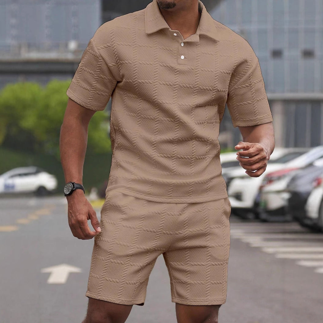 Solid-color Fashion Casual Mens Short-sleeve Set