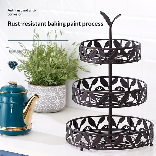European-style Light Luxury Three-Tier Iron Fruit Tray For Dining Room And Home Dessert Display