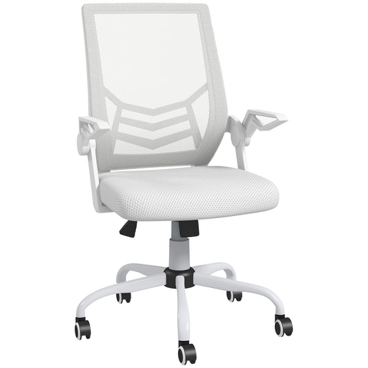 Vinsetto Mesh Office Chair, Computer Desk Chair With Flip-up Armrests, Lumbar Back Support And Swivel Wheels, White