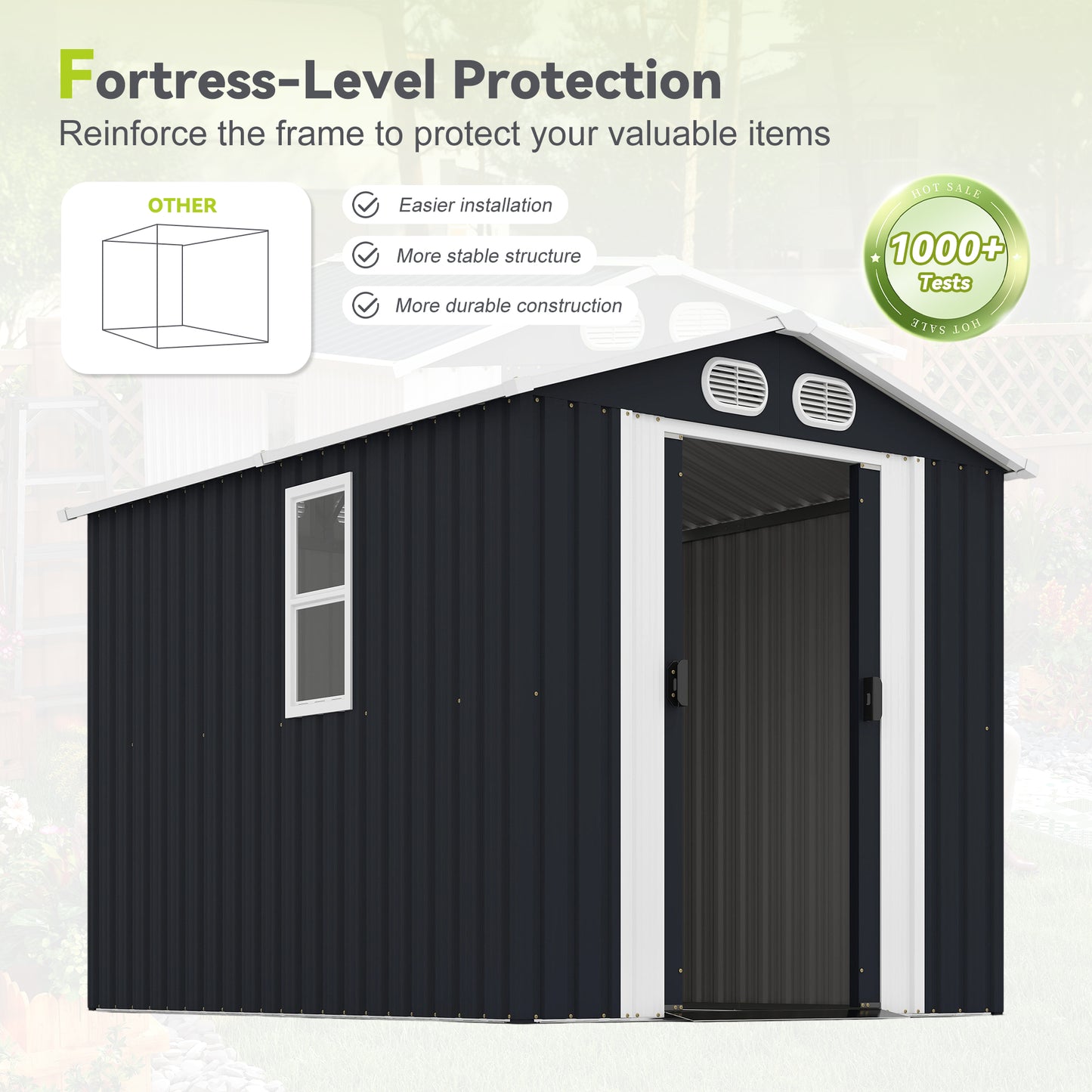 Campcraft 8x6 FT Outdoor Storage Shed, Metal Tool Shed & Outdoor Storage With Lockable Doors & Air Vents, For Backyard. Garden Patio, Dark Gray