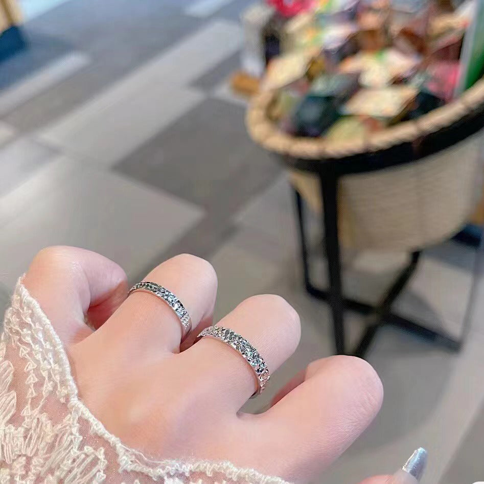 1 Pair 999 Sterling Silver Crushed Ice Hammered Couple Rings, Minimalist Shiny Style, For Daily Wear & Valentine's Gifts