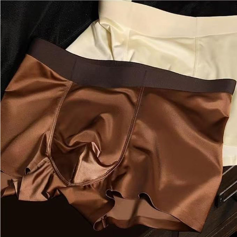 3pcs Satin Silk Boxer Briefs Mid Waist Underpants,Men's Light Luxury Satin Ice Silk Fashion Breathable Boxer Briefs, Silky Sexy Mens Underwear