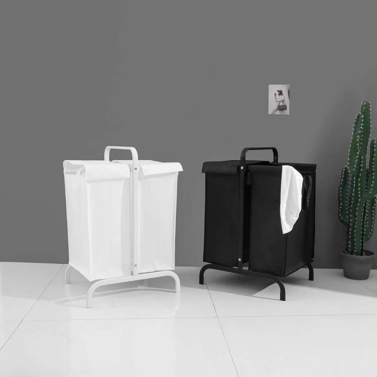 2-Tier Laundry Hamper 110L Large Oxford Clothes Basket Sorter With, Lid And Sorting Cards For Clothes & Toys Storage,Black
