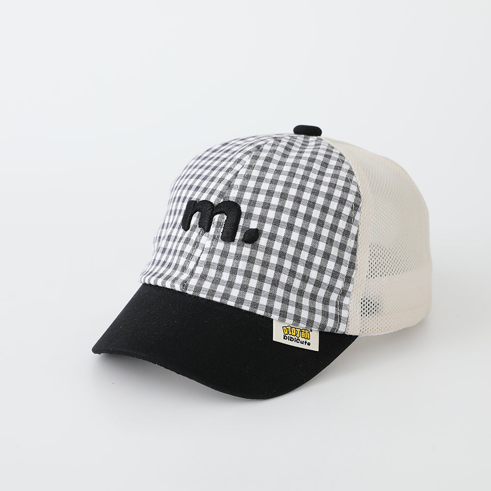 Summer Children's Small Checkered Embroidered M-letter Patchwork Fashion Baseball Cap, Suitable For Babies For Sun Protection And Shading