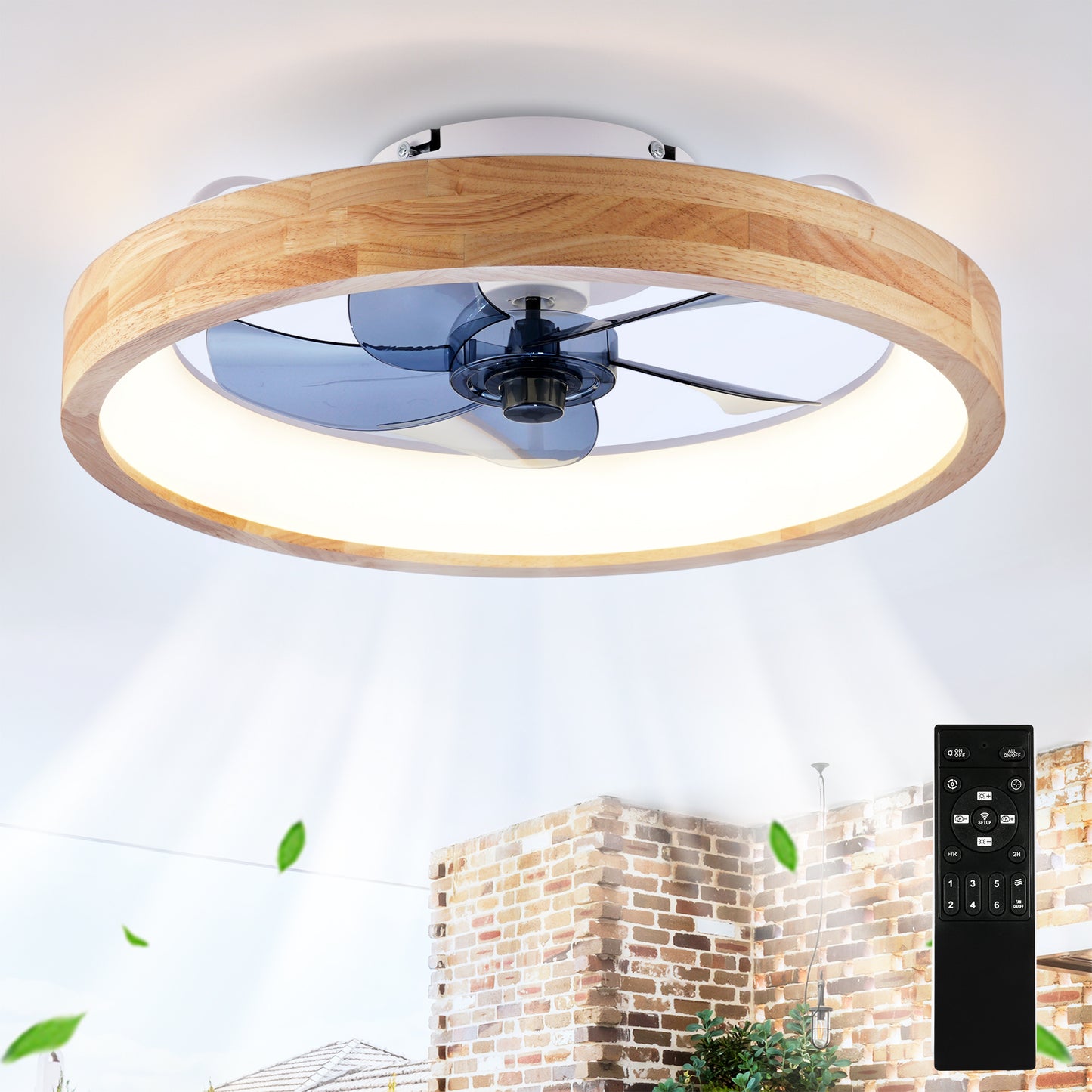20  Ceiling Fans With Lights And Remote, 3000-6500K Dimmable Modern Flush Mount LED Fan Light, 6 Speeds, Quiet DC Motor For Living Room, Bedroom,Kitchen----Wood Matte White
