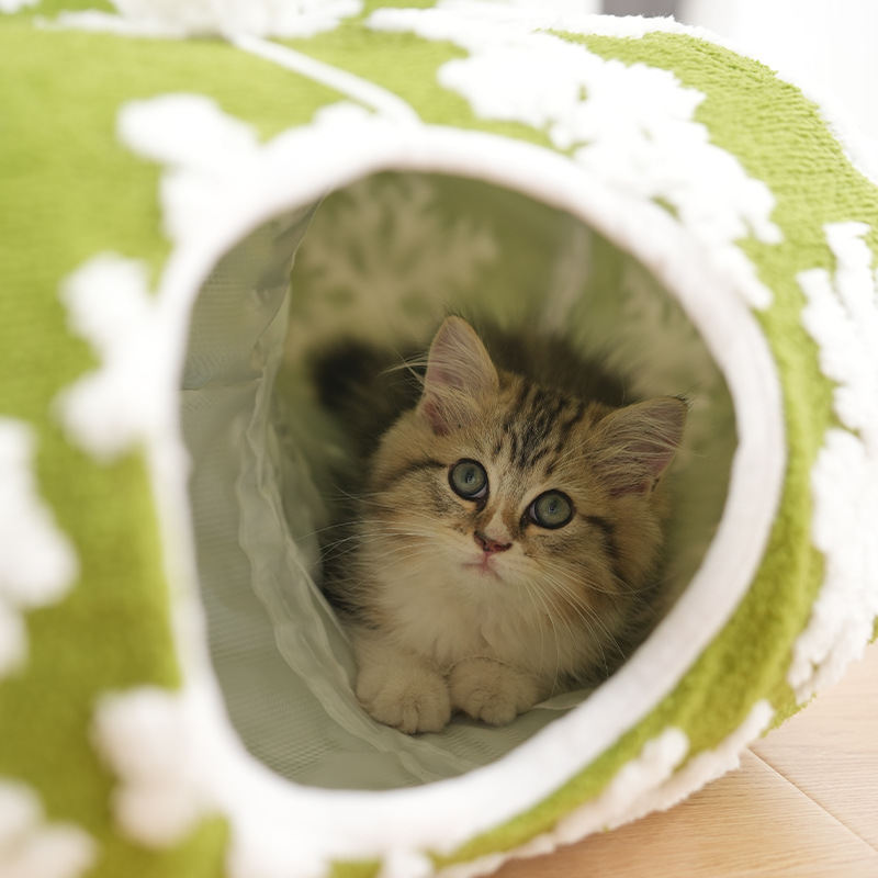 Christmas-style Pet Tunnel Bed, Green Snowflakes