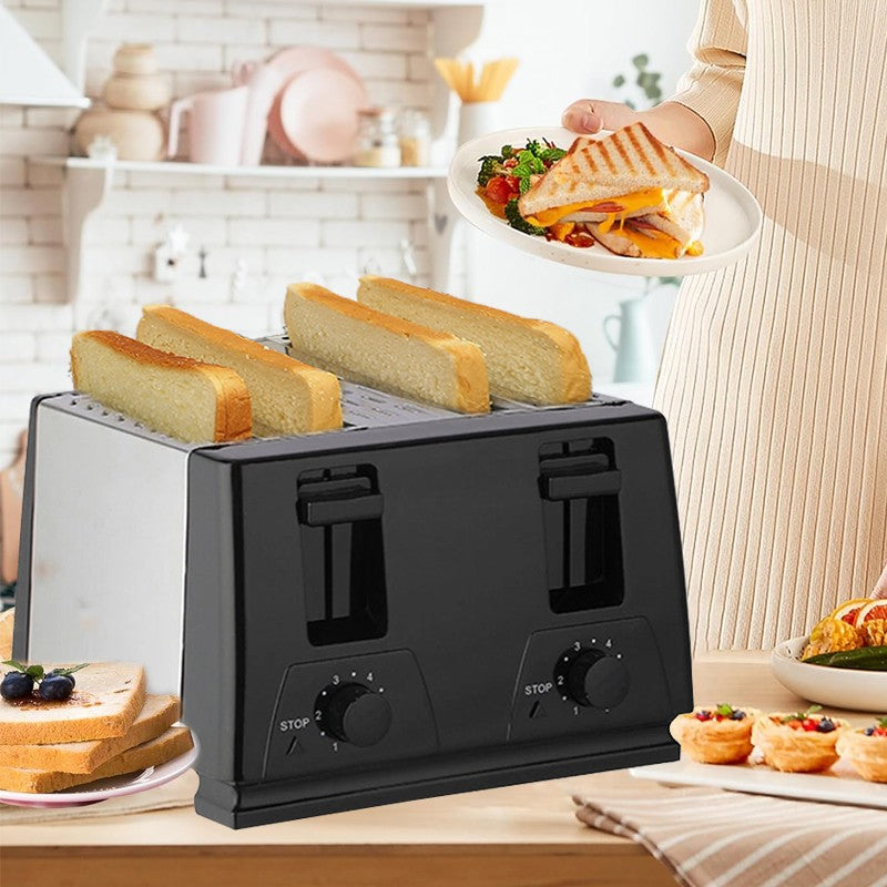 Kitchen Toaster 4 Slice Steel Variable  Defrost Reheat Extra Wide Slot