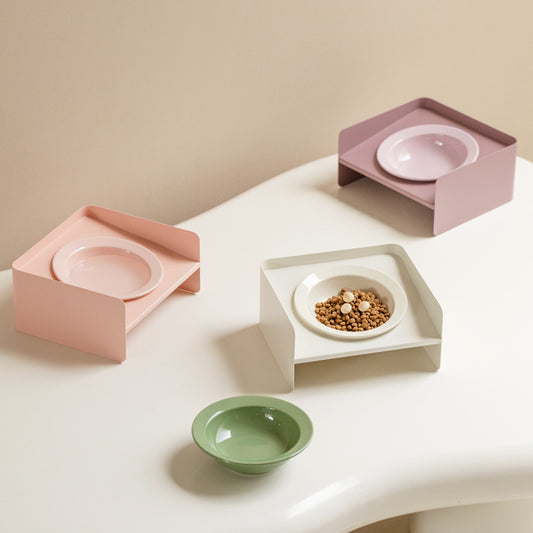 Portable Household Ceramic Pet Bowl With Beveled Edge