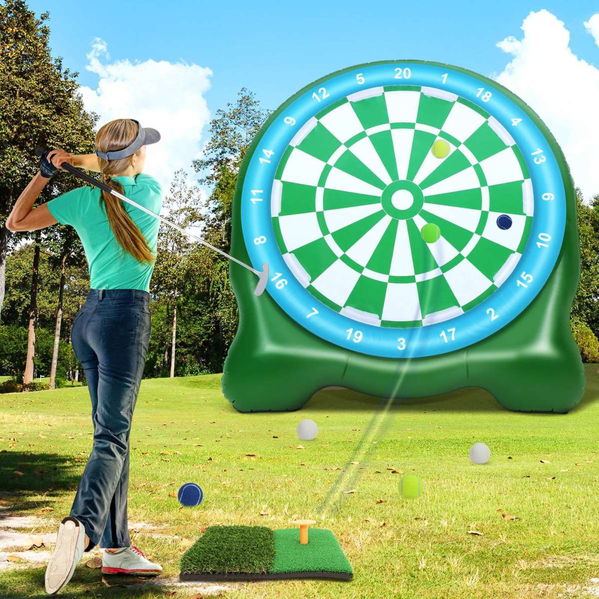 Golf Training Mat Green Anti Slip Anti Tearing 5x4ft Hitting Practice Turf Golf Mat For Indoor Outdoor Chipping Practice