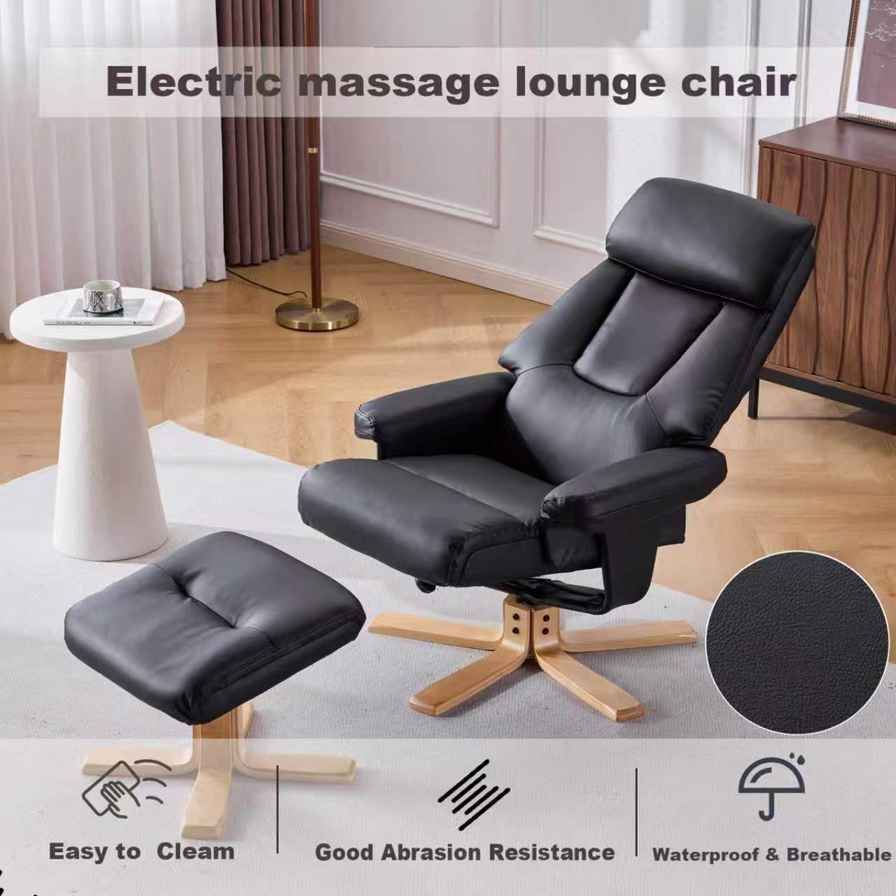 Black PU Leather Heated Massage 360 Swivel Accent Chair, Chair With Ottoman, Ergonomic Comfort For Living Room, Bedroom Reading Nook Small Single Sofa For Bedroom, Office, Apartment