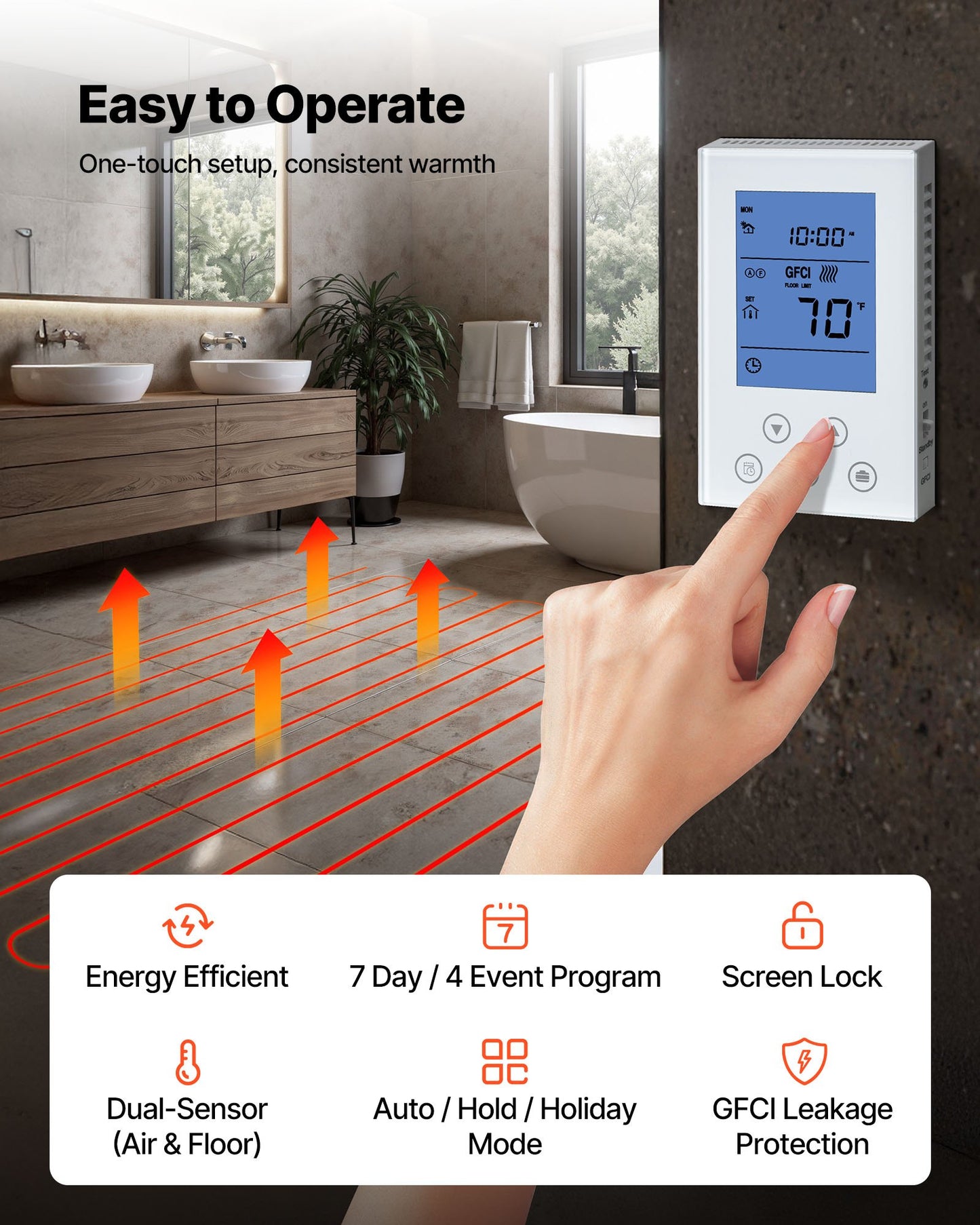 200 Sqft Underfloor Heating Cable Kit, 240V Electric Radiant Heated Floor System, With Smart Control Thermostat & Alarm, Easy Installation For Tile, Stone, Vinyl, Home Improvement
