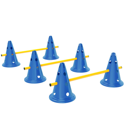 PawHut Dog Agility Equipment Set Of Six Cones, Six Poles With Carry Bag, Three-Piece Adjustable Height Jumping Obstacles, Blue