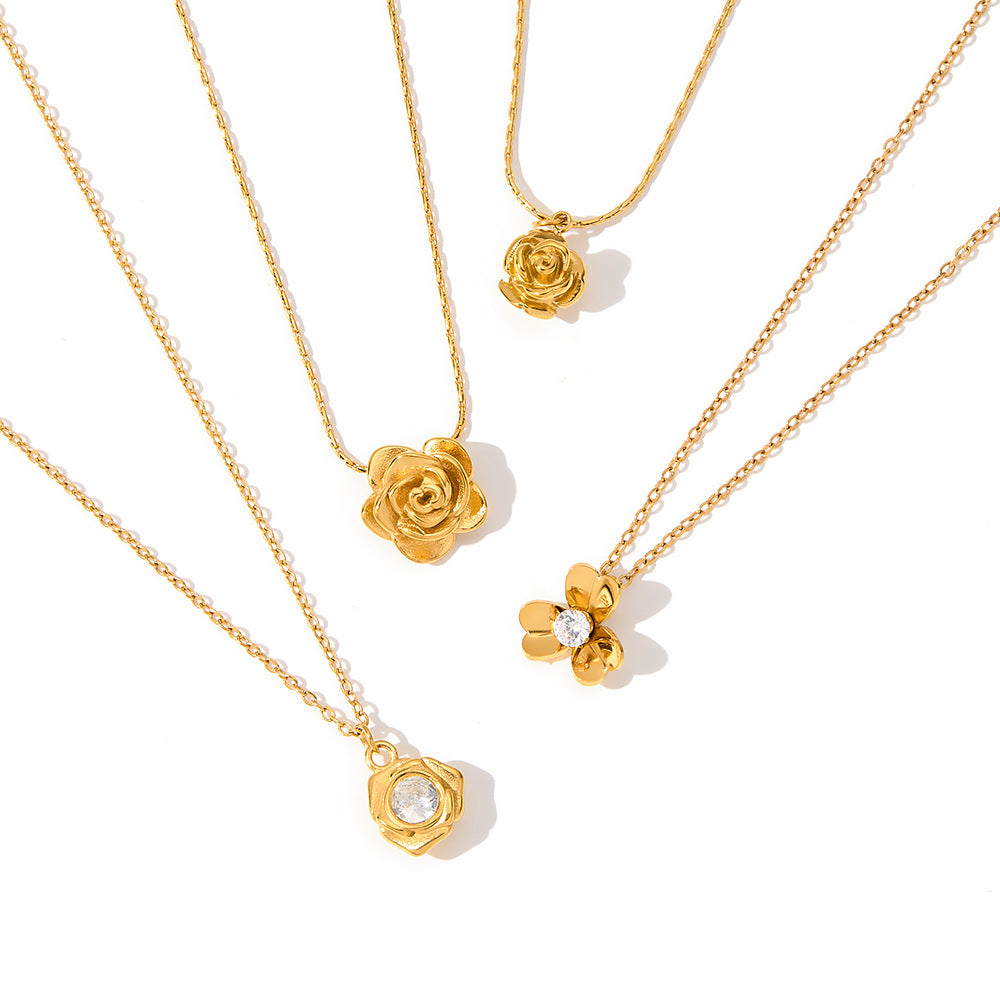 Cross-border Best-Selling Stainless Steel Flower Necklace