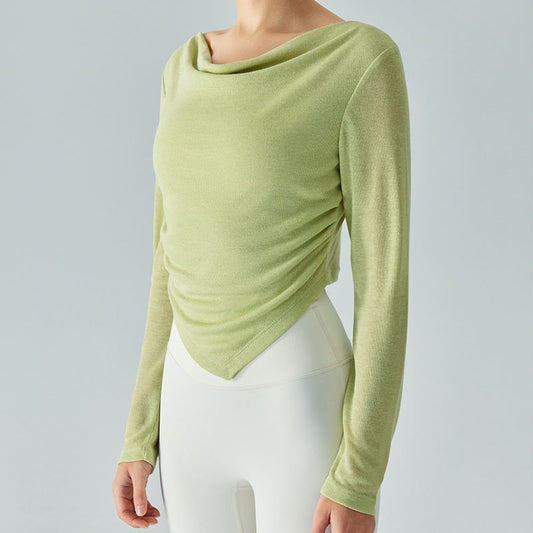 New Lightweight Breathable Yoga Blouse Asymmetric V-shaped Waist Pleating Swing Collar Sports Jacket