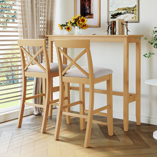 TOPMAx Farmhouse 48 Rectangular Wood Bar Height Dining Set Kitchen Breakfast Nook With 2 Chairs For Small Places Natural Beige