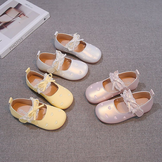 Korean-style Lace Bow Princess Shoes For Girls, Soft Sole Versatile Baby Girl Flats