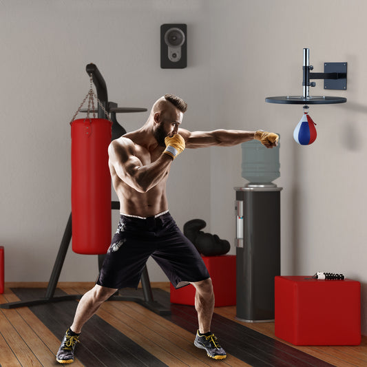 Speed Bag Boxing Punching Bag Wall Mount Height Adjustable, MMA, Martial Arts, and Boxing Equipment for Training at Home, Heavy-Duty Steel Platform, Strong PVC Leather, 9" H x 7" Dia.