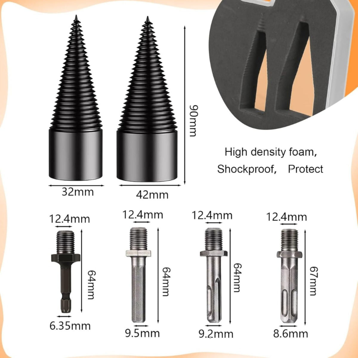Set Of 6 Wood-Splitting Drill Bits In Storage Box, 32mm And 42mm Wedge Drill Bits For Firewood, Tapered Splitting Drill Bits For Logs And Woodworking—Multi-Piece Party Gift Set