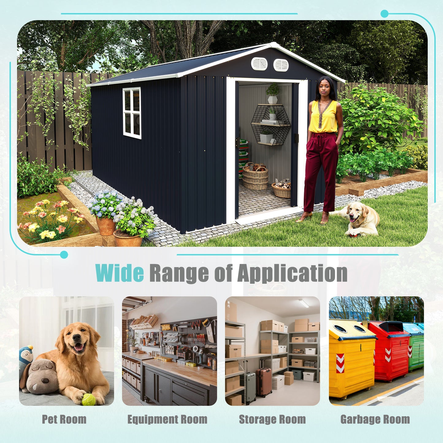Campcraft 8x12 FT Outdoor Metal Storage Shed, Large Storage Sheds With Sturdy Frame Structure, Metal Garden Tool Shed With Lockable Door For Garden, Lawn, Backyard, Dark Gray