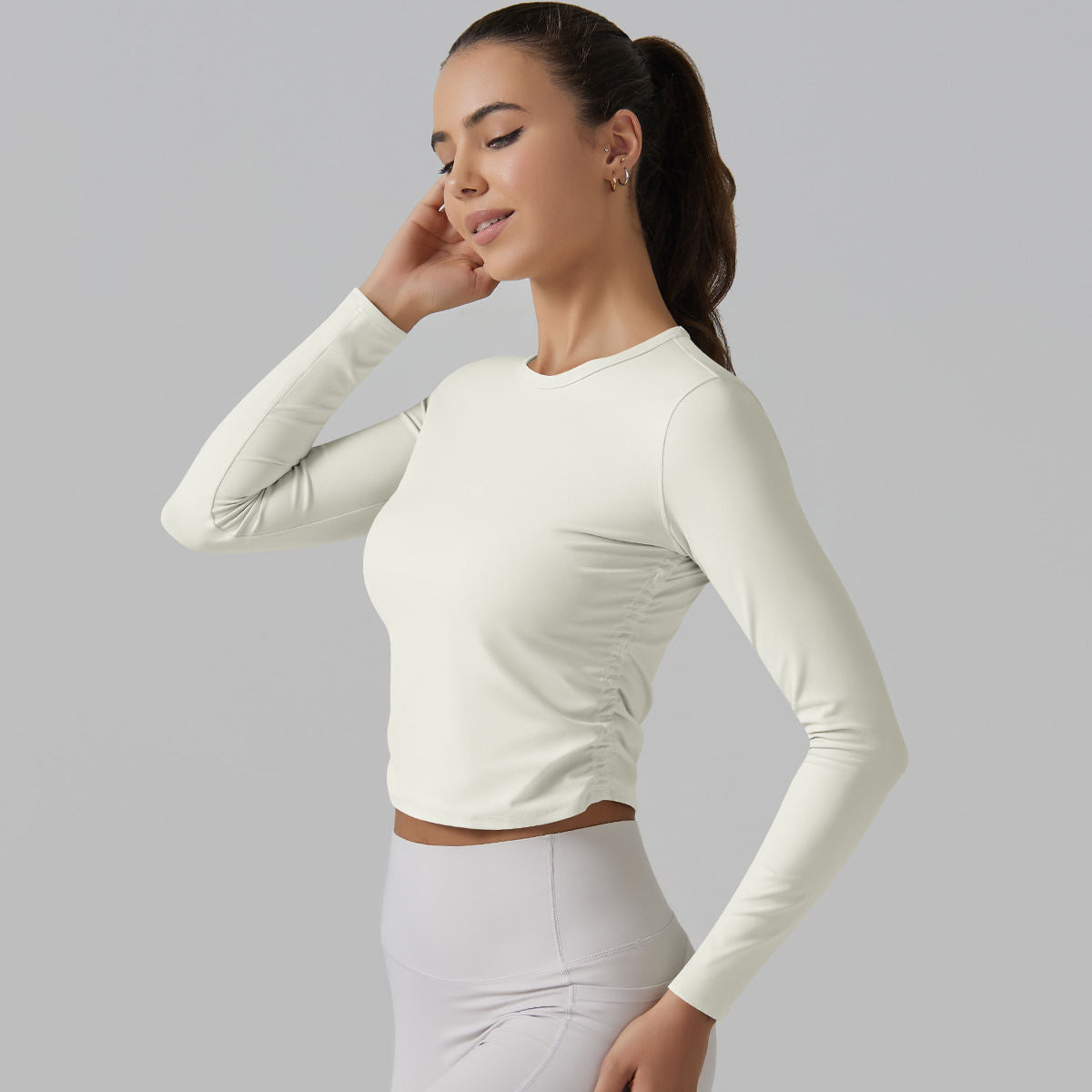 Tight High Elastic Belly And Waist Shaping Yoga Clothes Long Sleeve Sports Running Fitness Top