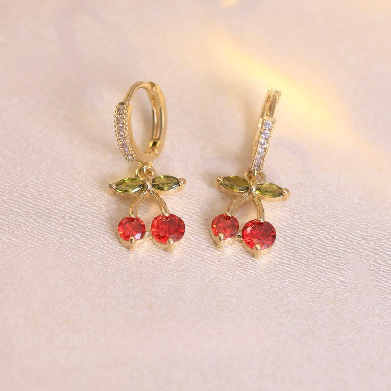 Korean-style Fashionable Minimalist And Creative Red Cherry Earrings For Women
