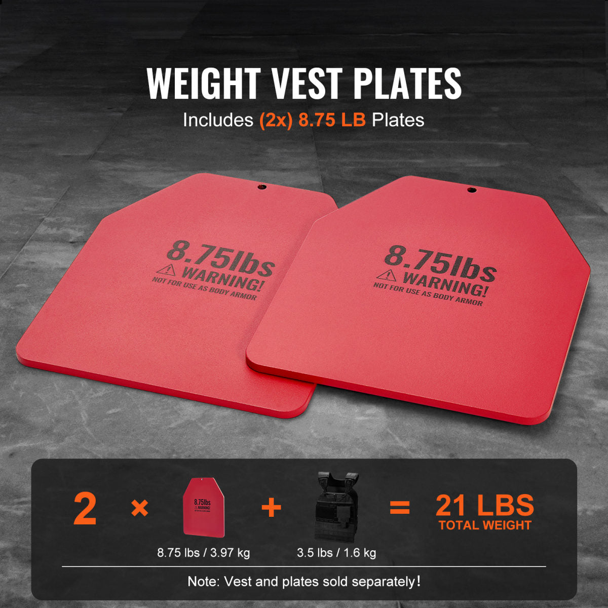 Weight Vest Plates, 8.75 LB Pairs, Premium Steel Weighted Plates, Contoured Ergonomic Fit  WODs, Additional Weight For Weight Vests, For Strength Training, Running, Fitness, Heavy Workouts