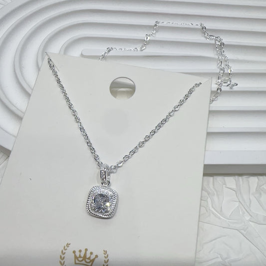 1pc 999 Sterling Silver Square Zircon Pendant Necklace, Elegant & Shiny Style, Perfect For Daily, Dating & Gifting, Ideal Valentine's Gift