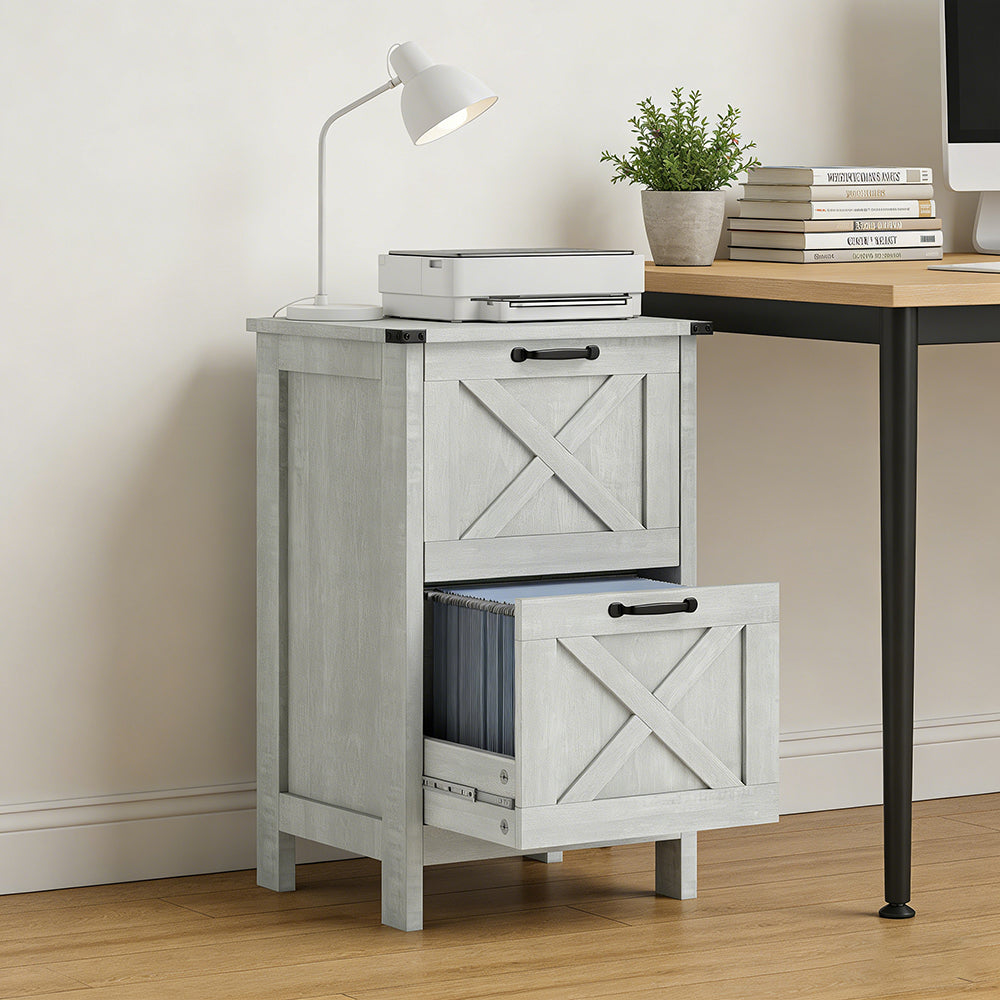 Vertical File Cabinet With 2 Drawers,Quality Drawer Slides  Anti-tipping Device Rustic Farmhouse Office Storage Cabinet For A4, Letter Size, Distressed Light