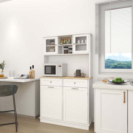 67.7  Tall Kitchen Trash Can Storage Cabinet With 3 Adjustable Shelves, 2 Drawers And 1 Tilt Out Trash Cabinet For Kitchen, Dinning Room, Living Room-White