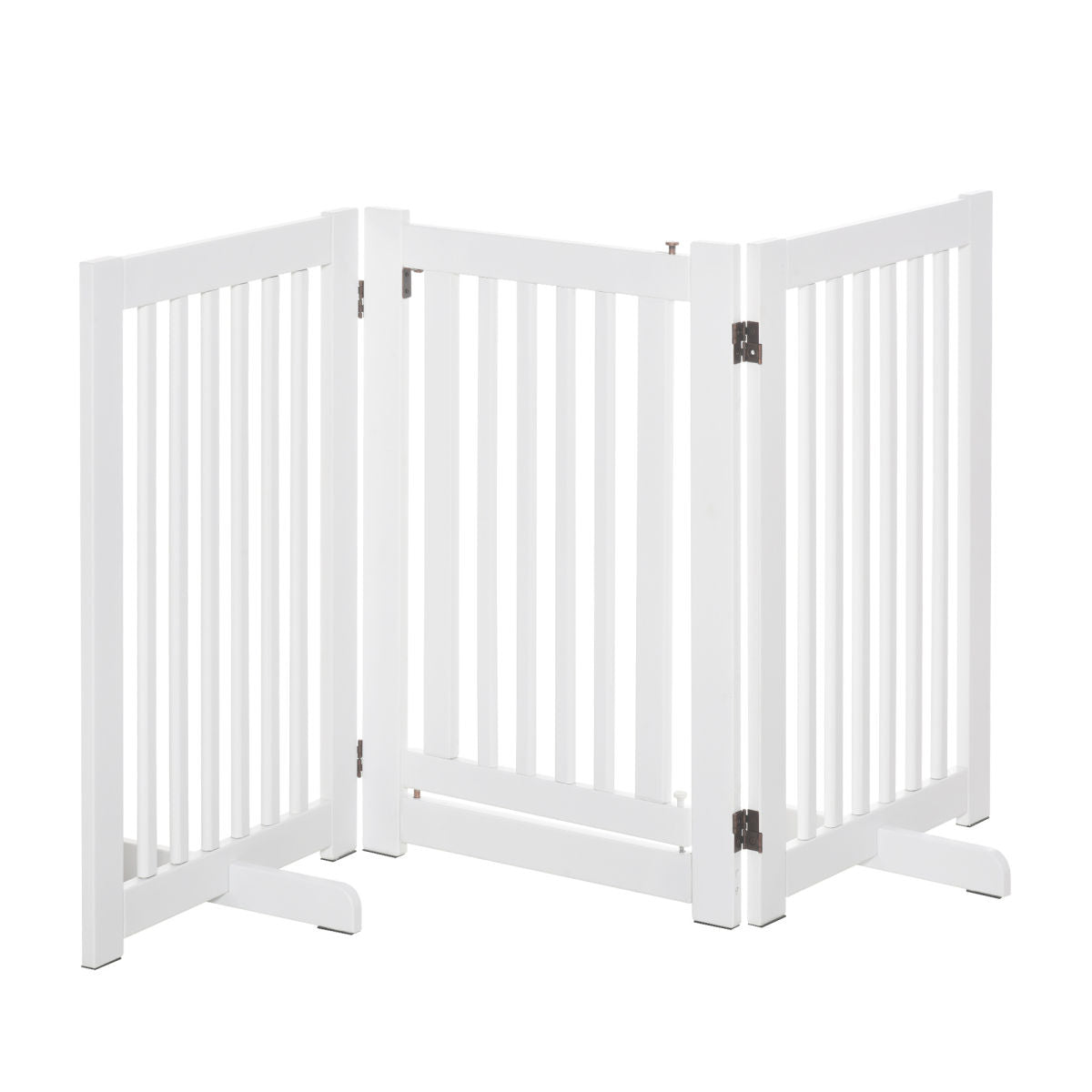 PawHutPet Gates MDF Freestanding Expandable Dog Gate Wood Doorway Pet Barrier Fence W Latched Door White