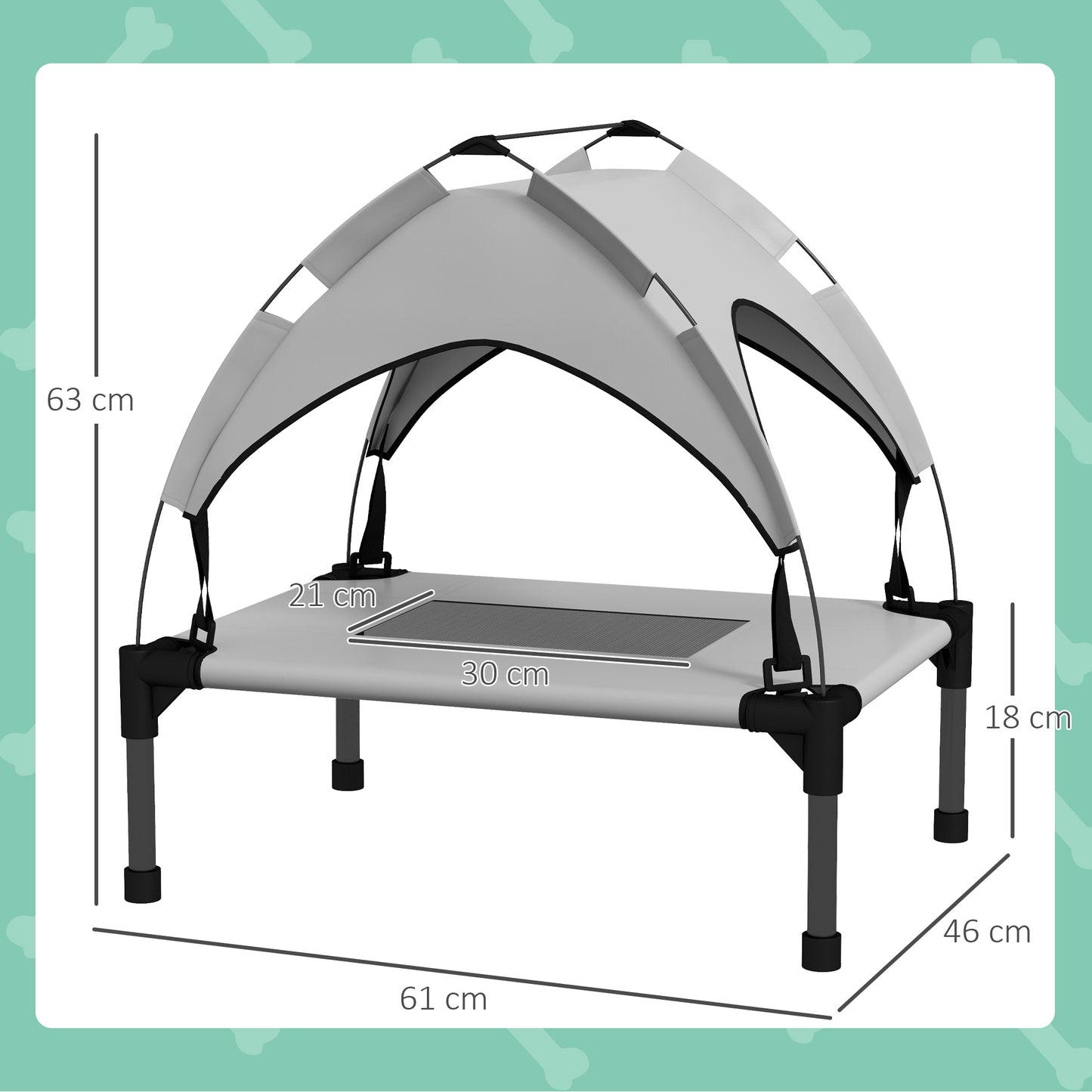 PawHut Cooling Raised Pet Bed W/ Washable Breathable Mesh, For Mini Small Dogs, 61 X 46 X 63cm - Light Grey