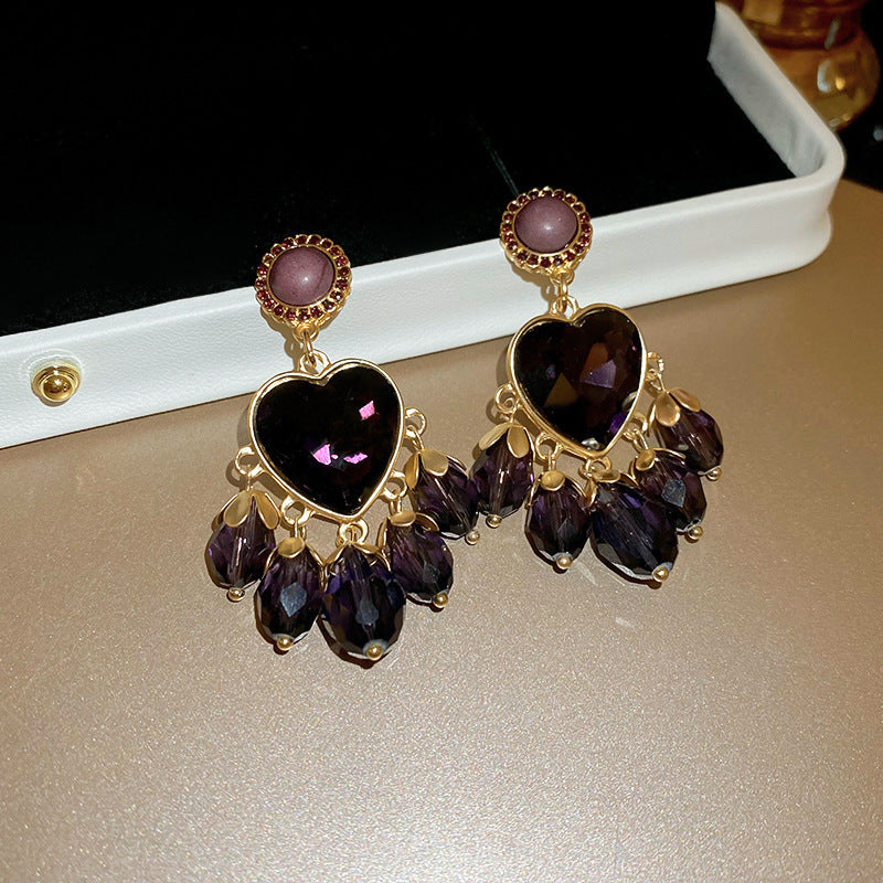 Korean Cute Purple Crystal Flower Earrings Women Premium Elegant Studs Versatile Everyday Wear
