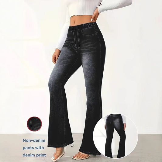 Denim Printing Hip-lift And Belly Shaping Waist Fitness Leggings