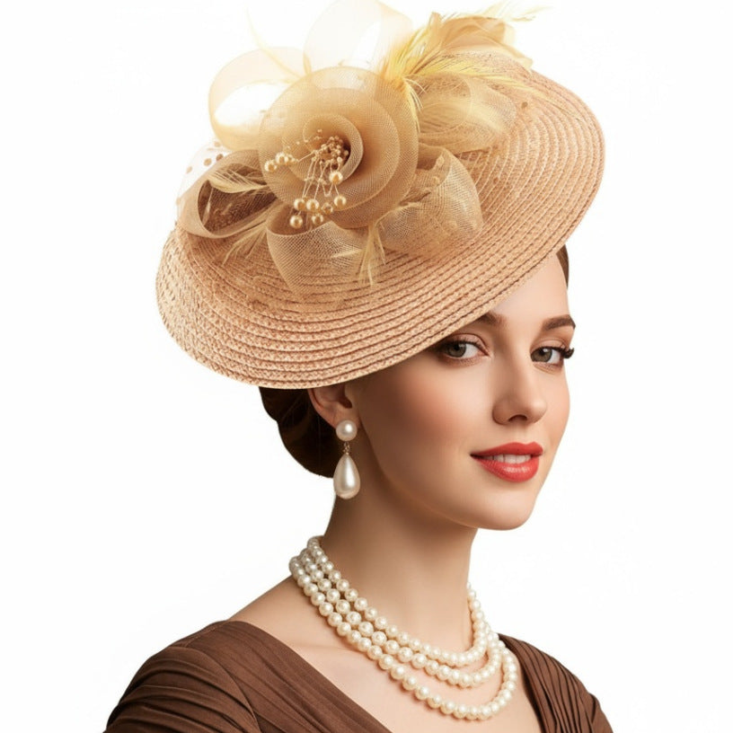 Cross-border Bestseller Mesh Flower Headpiece Straw And Feather Hair Accessory