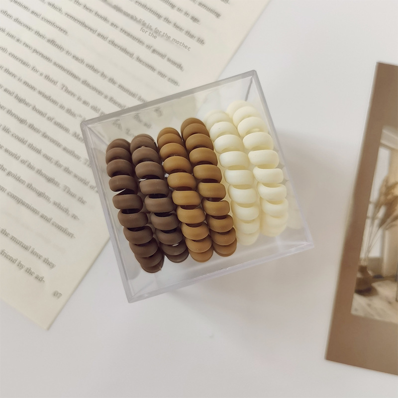matte telephone cord hair circle-coffee + brown + rice-6 pieces-1 box
